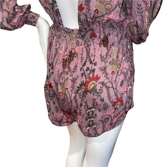 Free People Open Back Off The Shoulder Long Sleeve Floral Romper | Size: Small - Picture 6 of 9